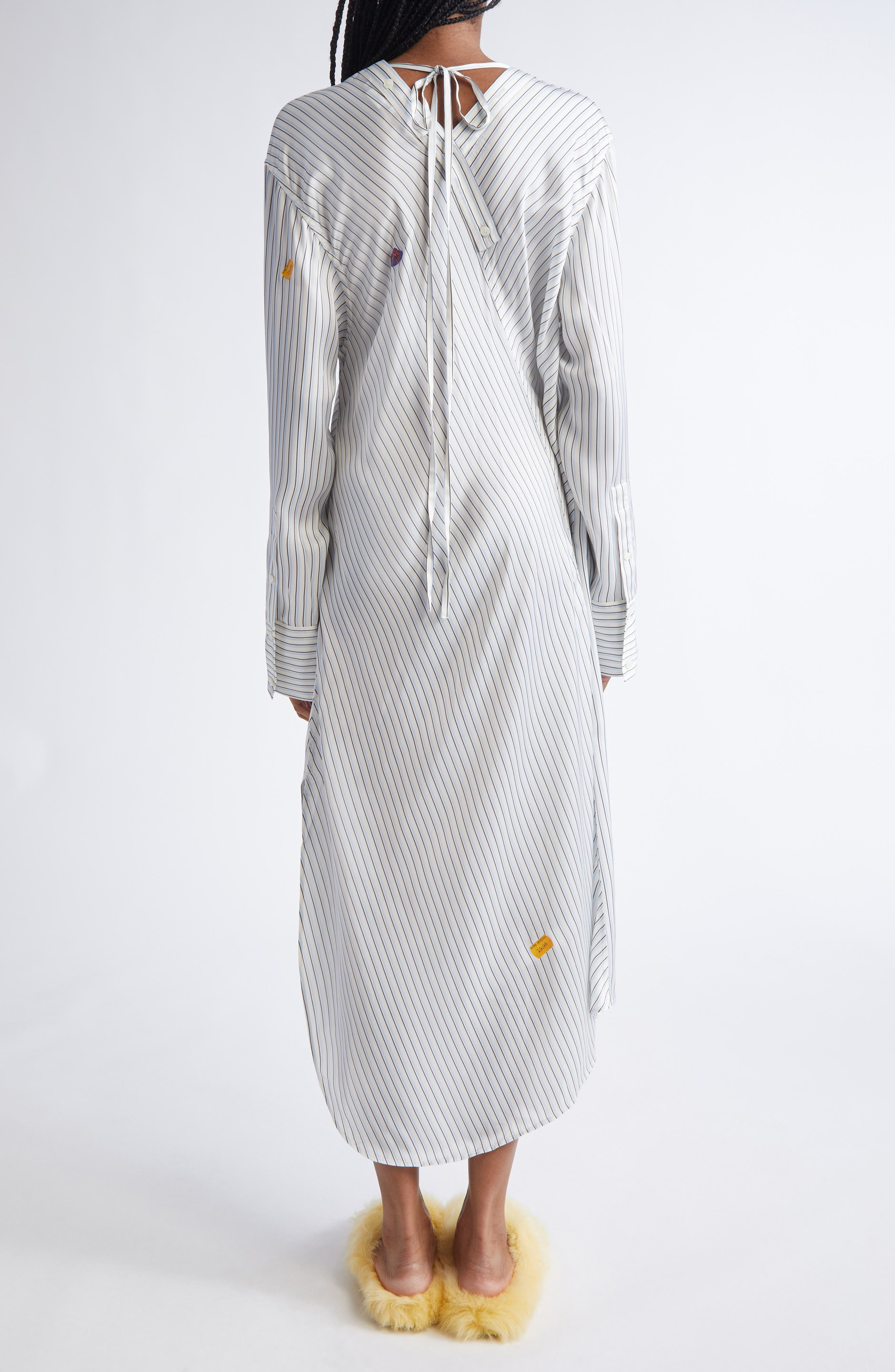Acne Studios Dothy Stripe Long Sleeve Asymmetric Cotton Midi Shirtdress in Blue/White at Nordstrom - 2