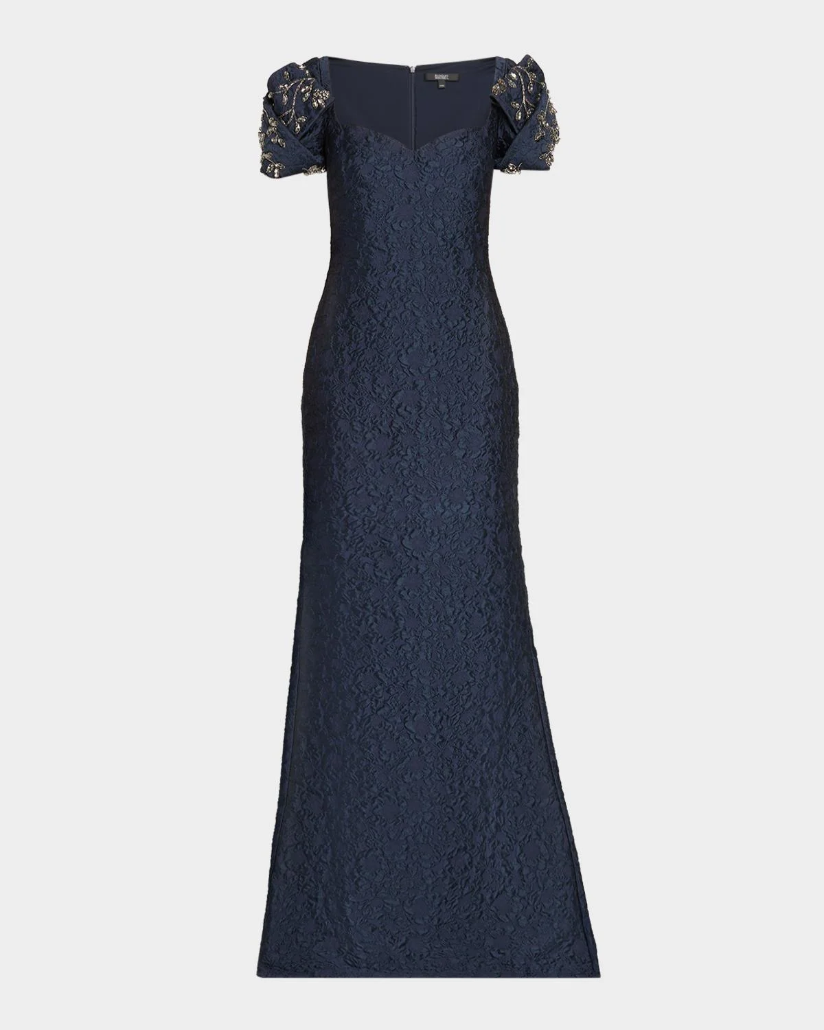 Puff-Sleeve Jacquard Mermaid Gown - 1