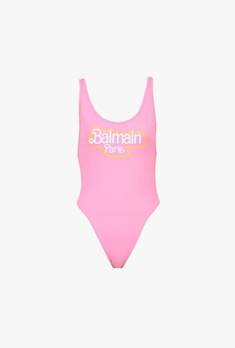 Balmain x Barbie - Light pink racerback one-piece with white Balmain Paris logo 1