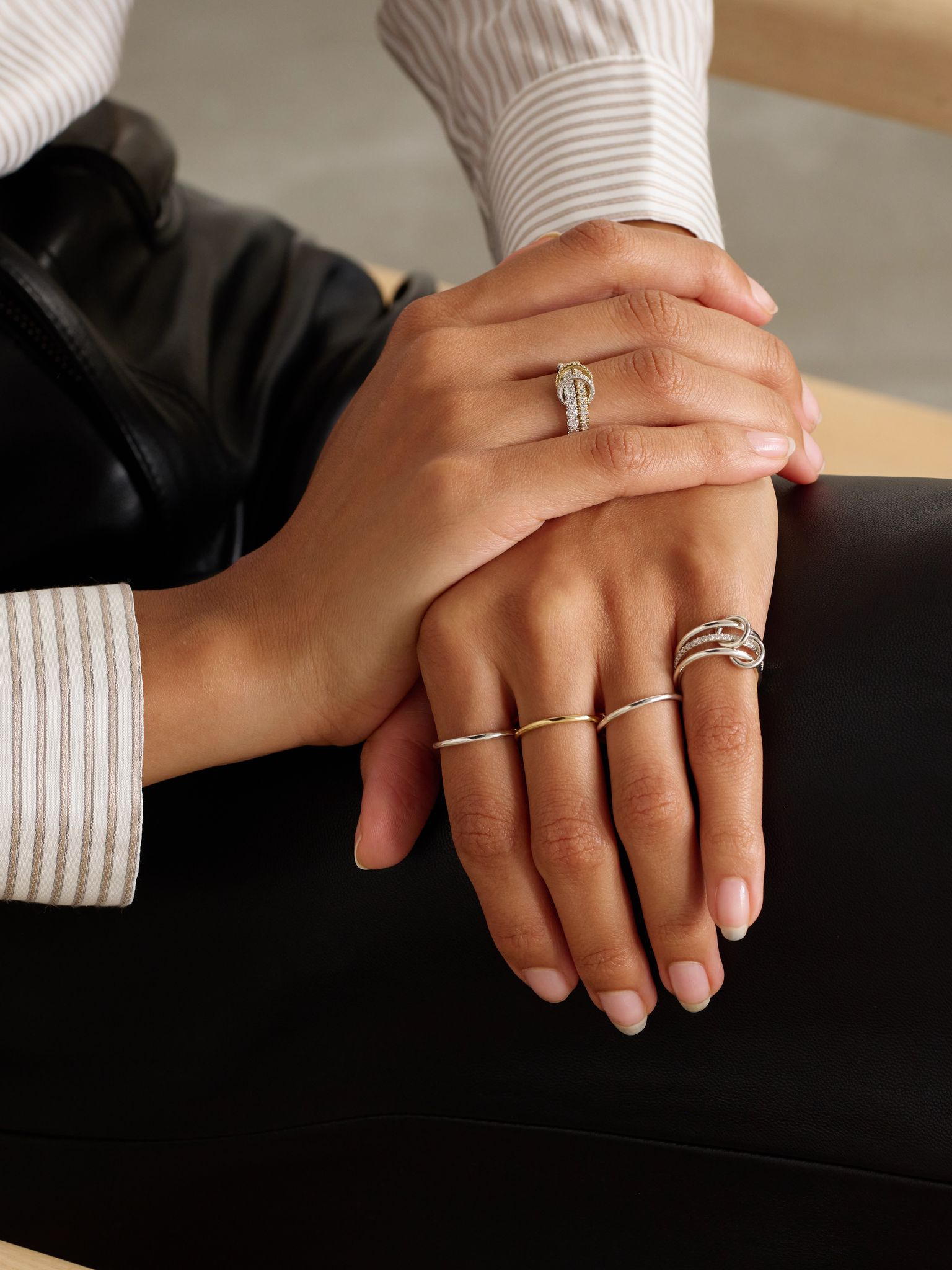 Solarium set of three 18-karat gold and sterling silver rings Gold - 5