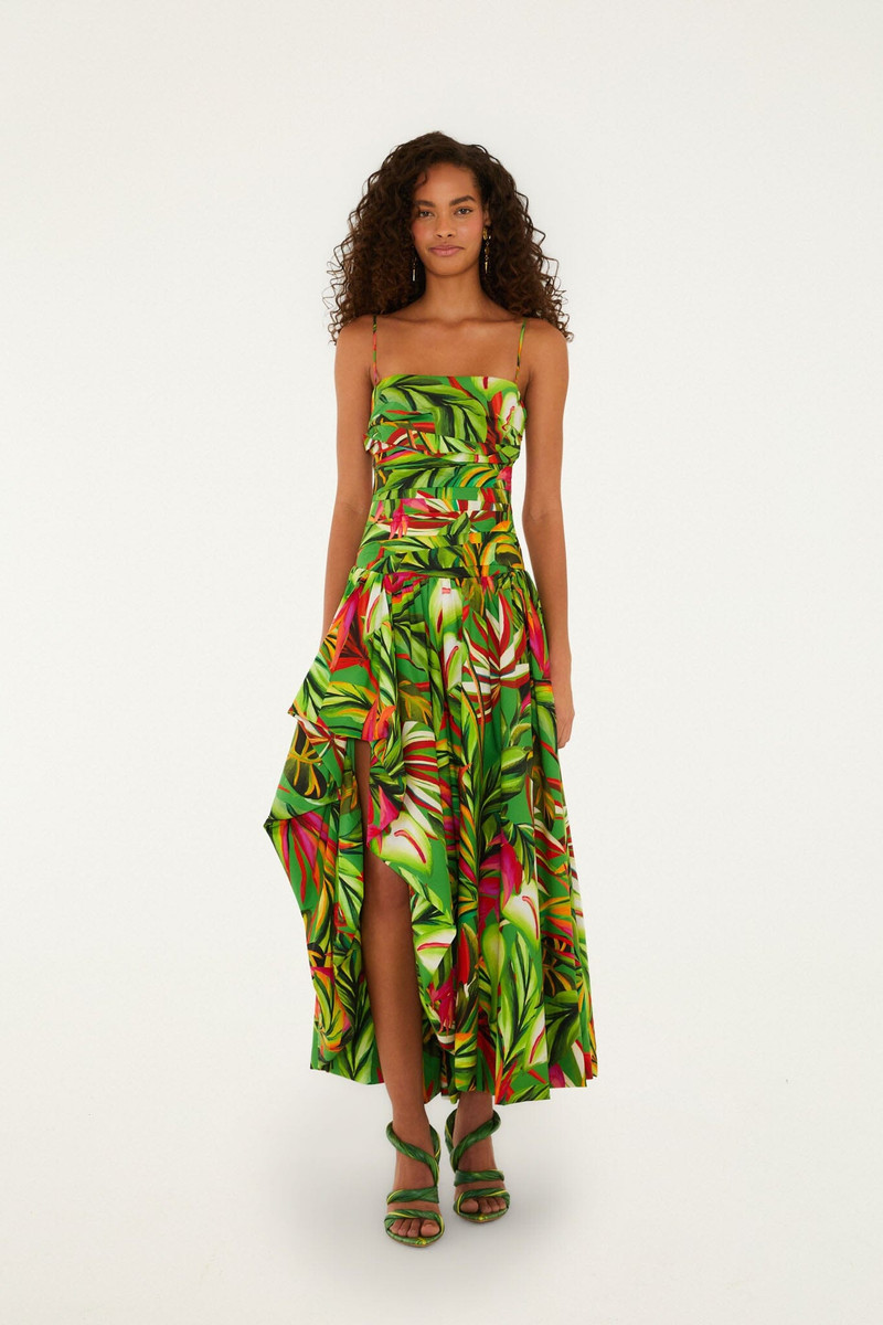 FARM RIO Green Tropical Dream Draped Organic Cotton Maxi Dress outlook