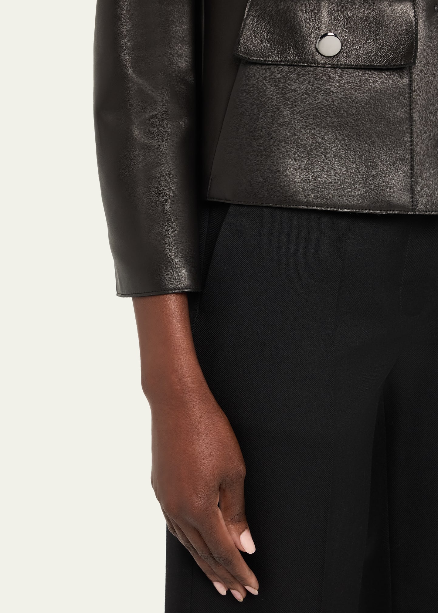 Lamb Nappa Leather Collarless Jacke† - 5