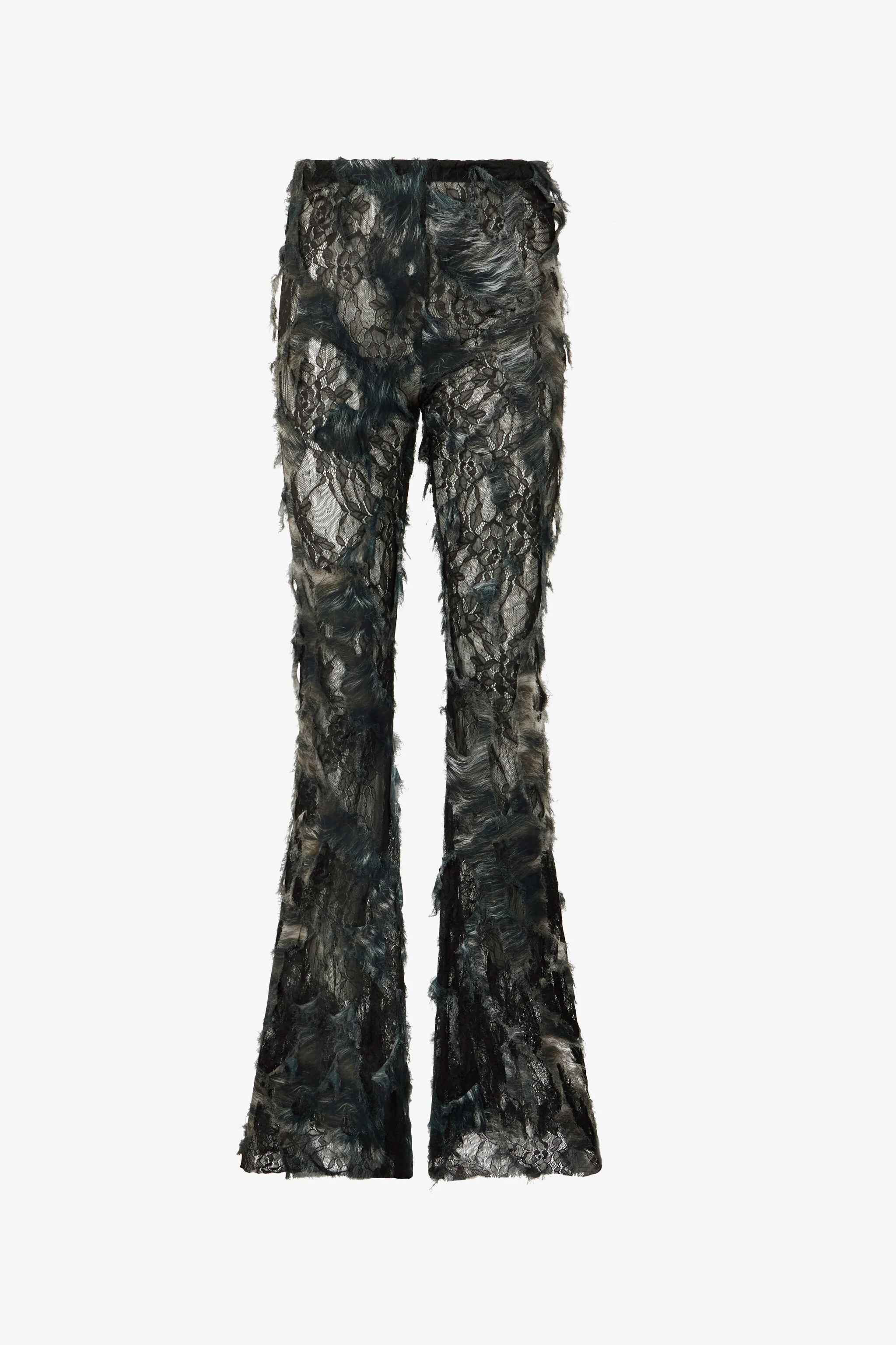 Pants with Fur Print on Destroyed-Effect Lace - 1