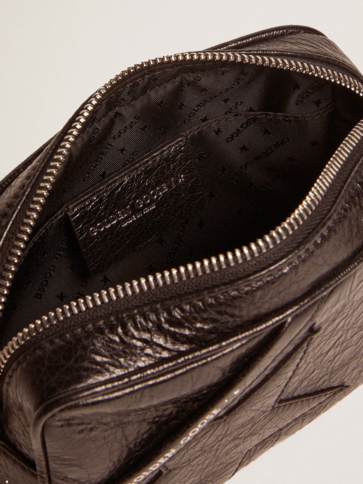 Women's Mini Star Bag in black glossy leather with tone-on-tone star - 4