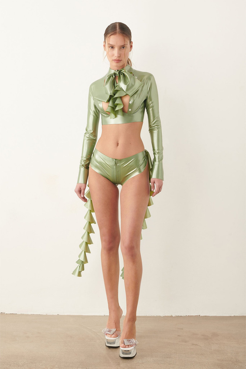 POSTER GIRL BAILEY BLOUSE LATEX DOLLAR BILL GREEN outlook