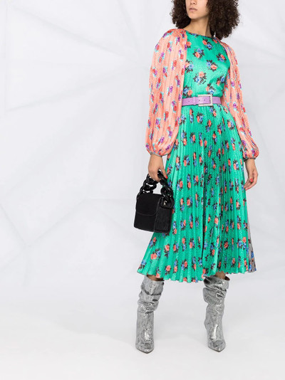 MSGM floral-print pleated midi dress outlook