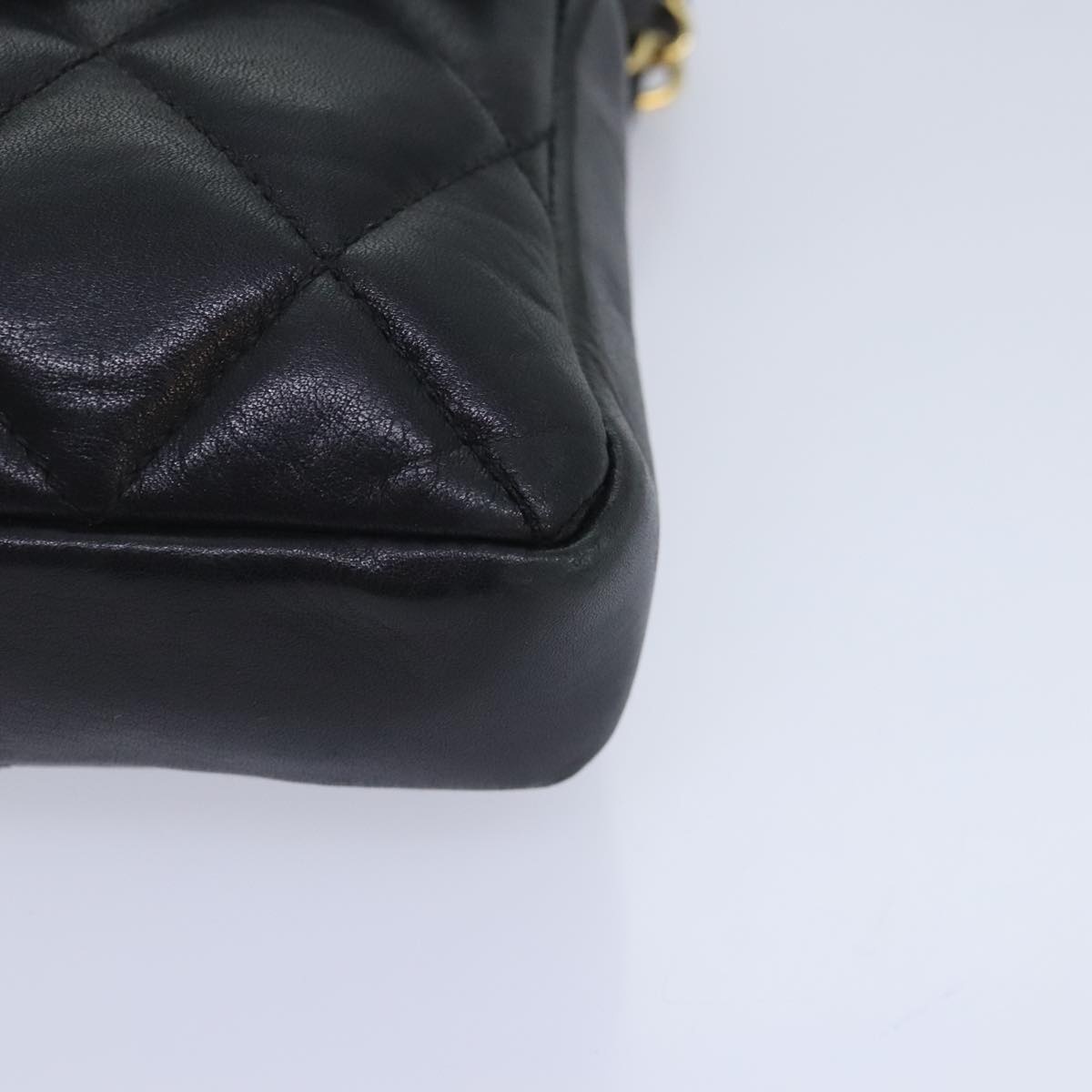 CHANEL Matelasse Waist Bag Lamb Skin Black Gold CC - 15