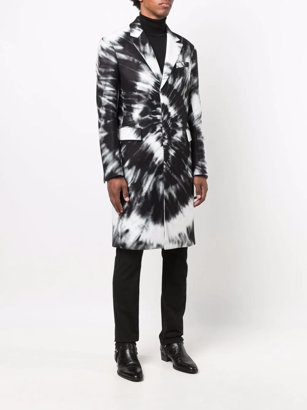 single-breasted tie-dye coat - 3