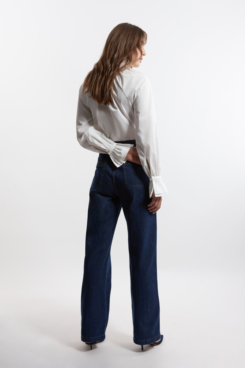 Petite Denim Tailored Button Front Straight Leg Jeans 4