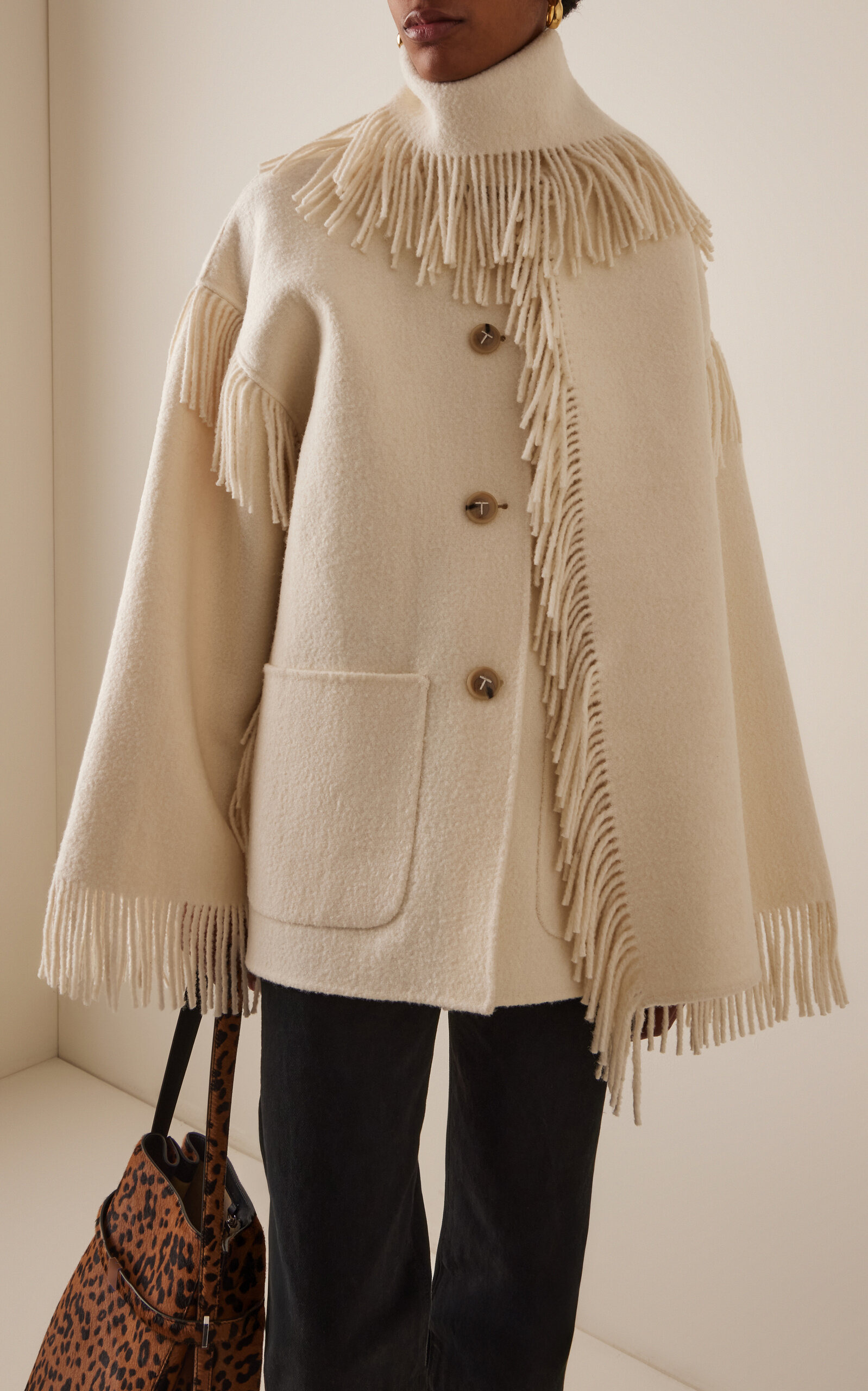 Fringed Wool Scarf Jacket ivory - 2