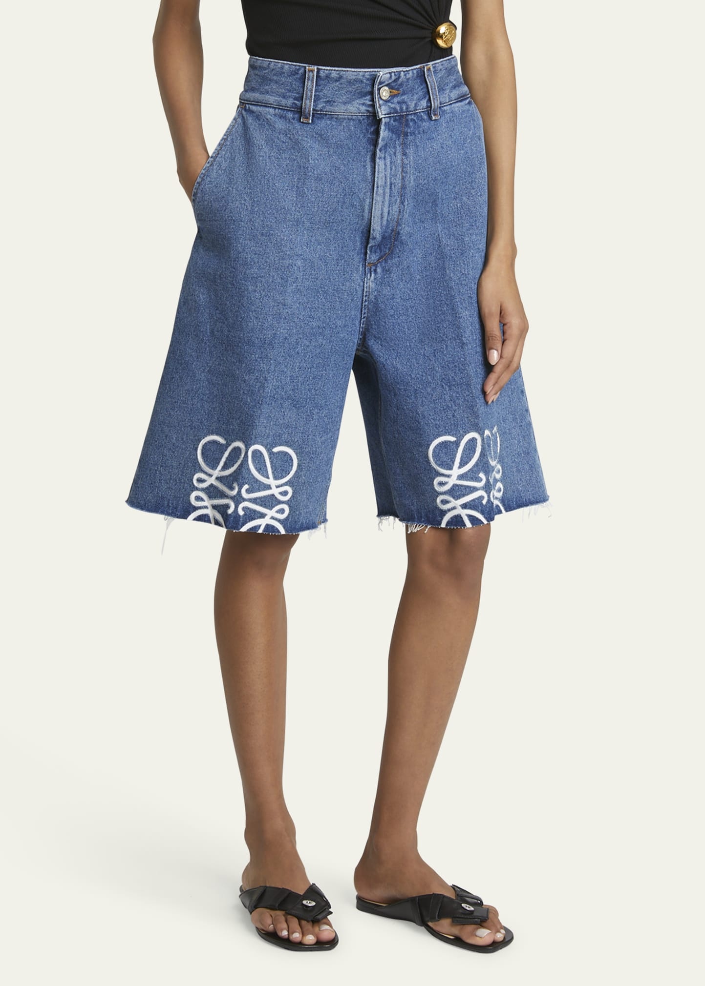 Anagram Long Denim Shorts - 4