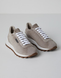 パンプス BRUNELLO CUCINELLI SUEDE RUNNERS WITH SHINY TAB Brunello Cucinelli Suede runners with shiny tab | REVERSIBLE