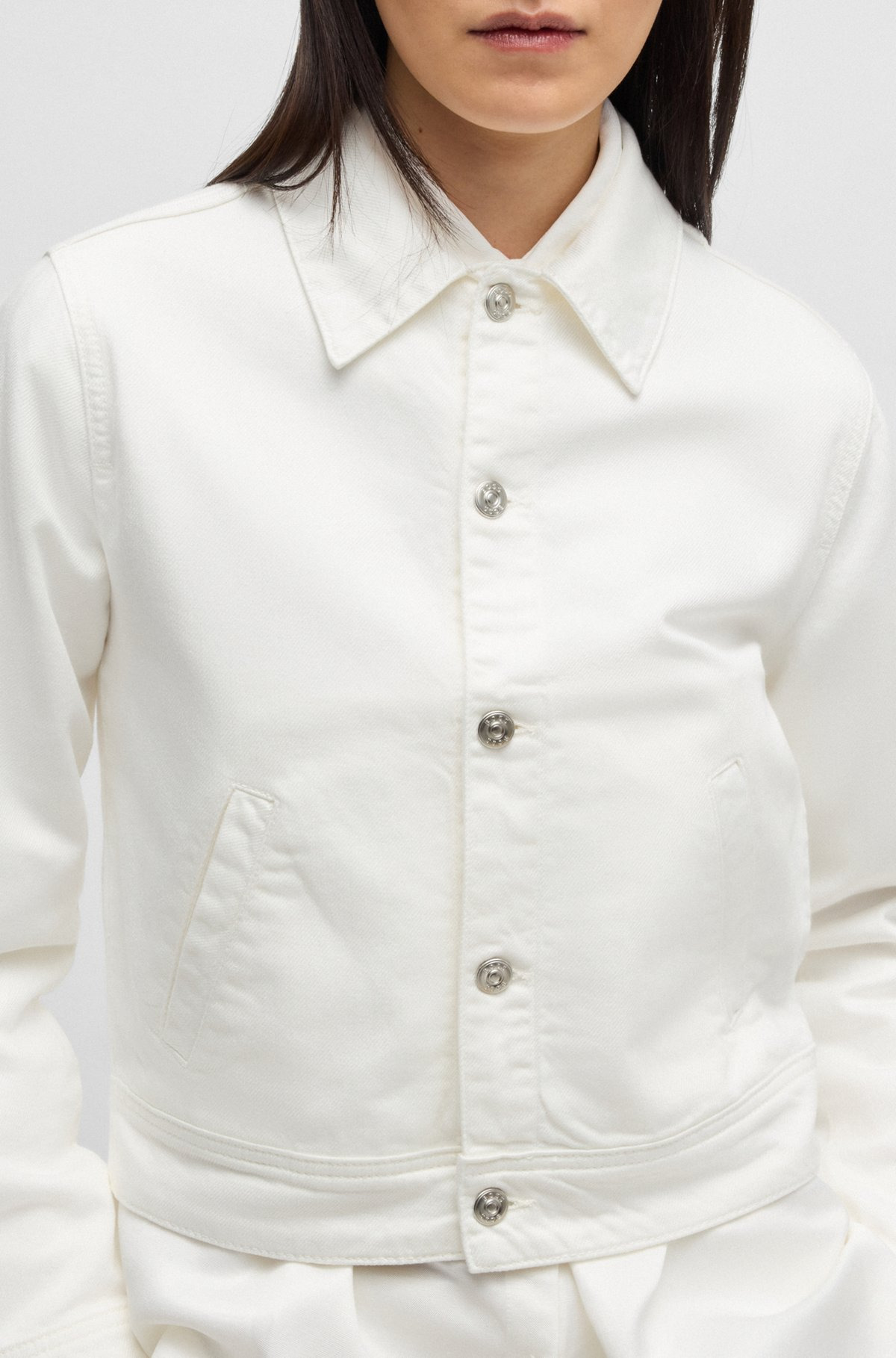 STRAIGHT-FIT DENIM JACKET IN WHITE EGYPTIAN COTTON - 5