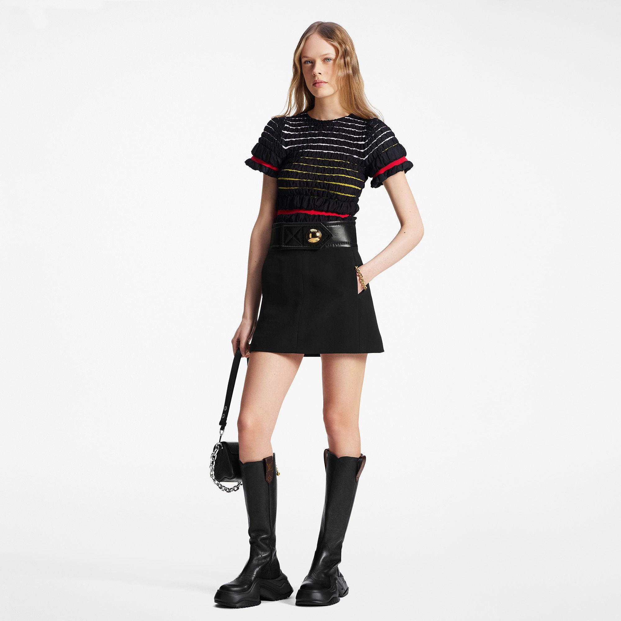 Oversized Belt A-Line Mini Skirt - 2