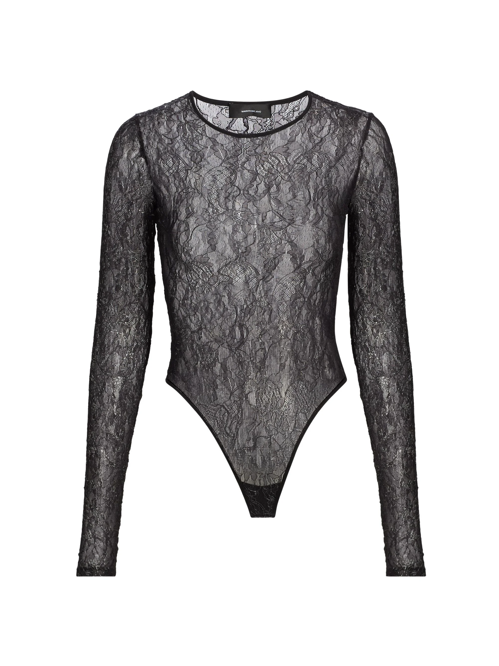 WARDROBE. NYC Women's Lace Sheer Bodysuit - Black Silver - 1