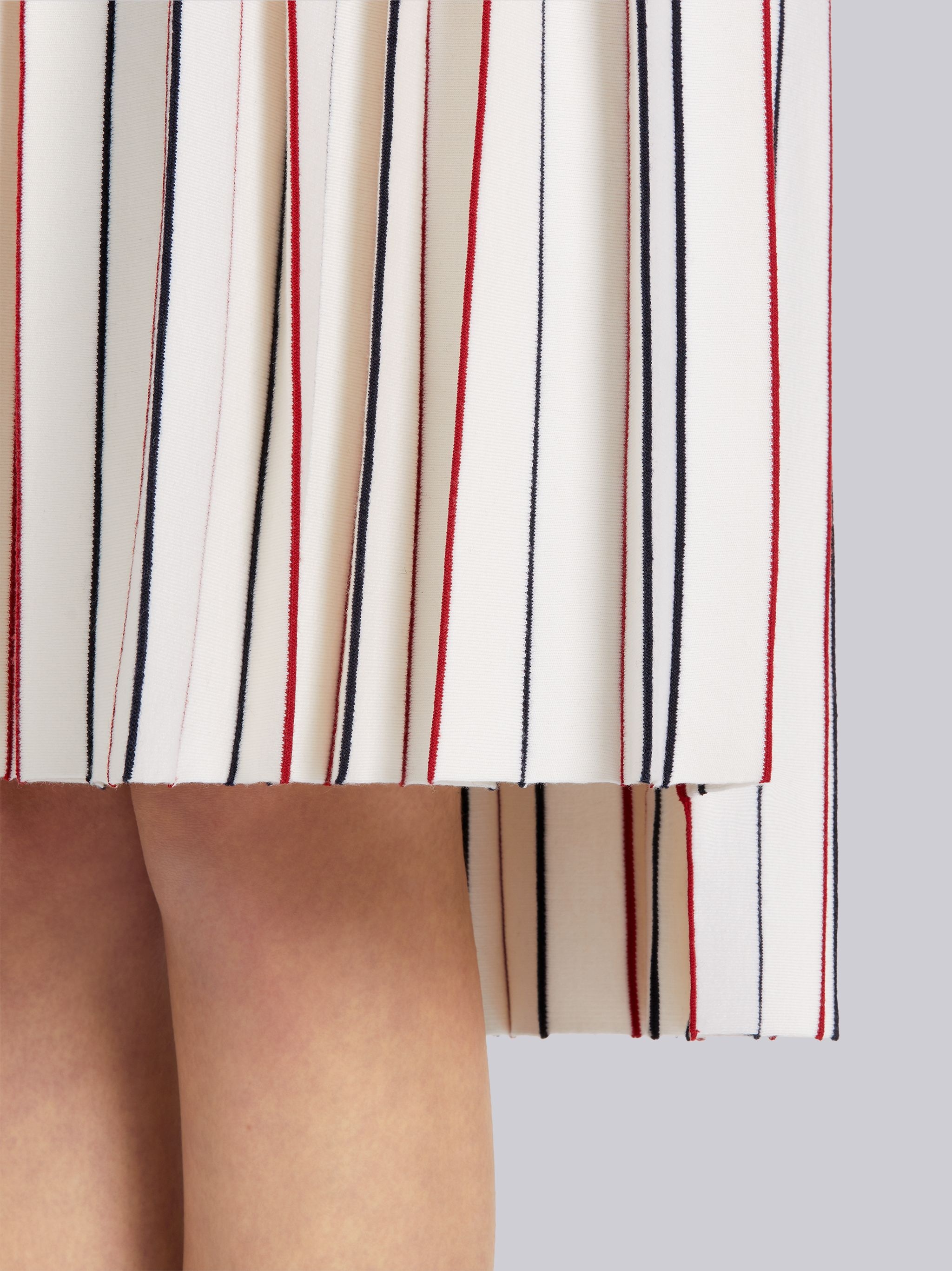 White Stretch Wool Knife Pleat Below-the-Knee Skirt - 5
