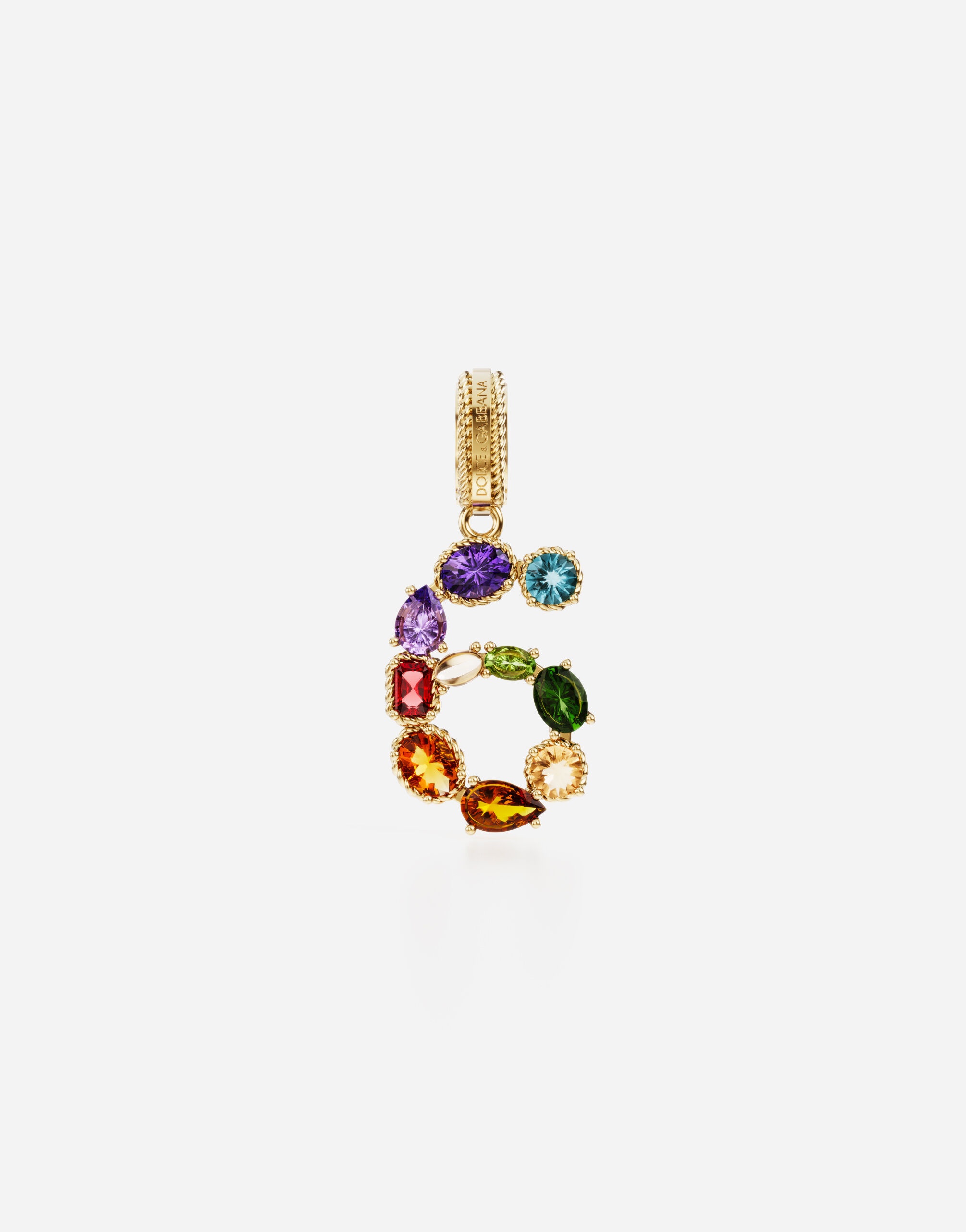 18 kt yellow gold rainbow pendant  with multicolor finegemstones representing number 6 - 1