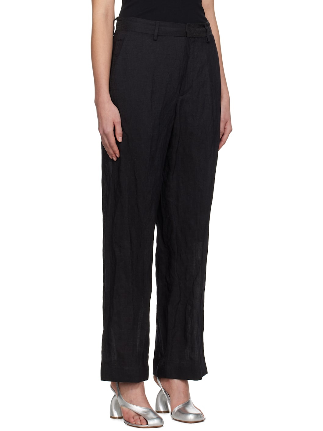 Black Crinkled Metallic Tailoring Trousers - 2