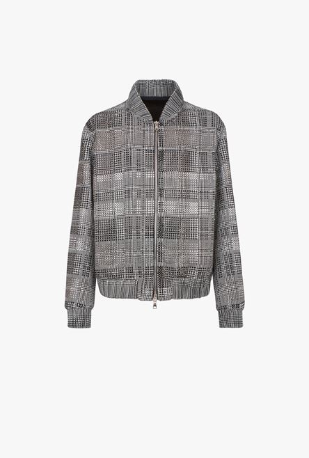 Glen plaid bomber jacket in silver rhinestones - 1