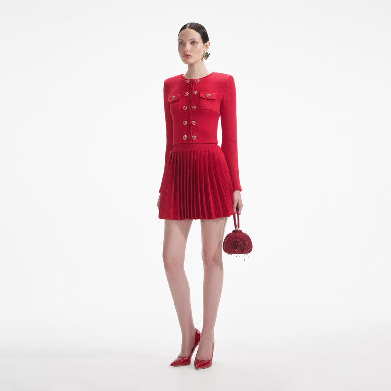 self-portrait Red Pleated Knit Mini Skirt outlook