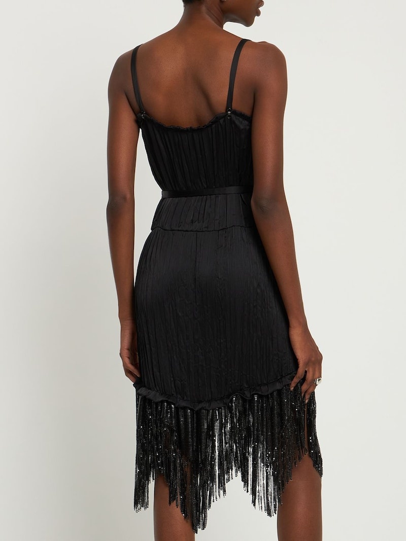 Satin & mesh fringed mini dress - 3