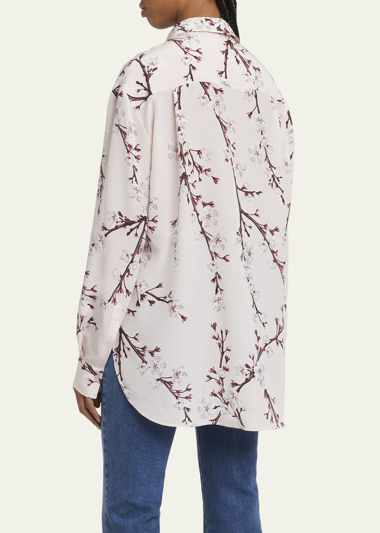 Cherry Blossom Print Button-Front Blouse - 3