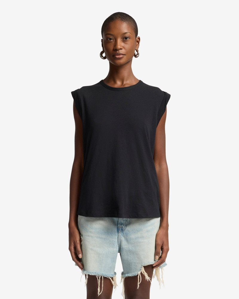 7 For All Mankind Linen Blend Muscle Tee in Black outlook
