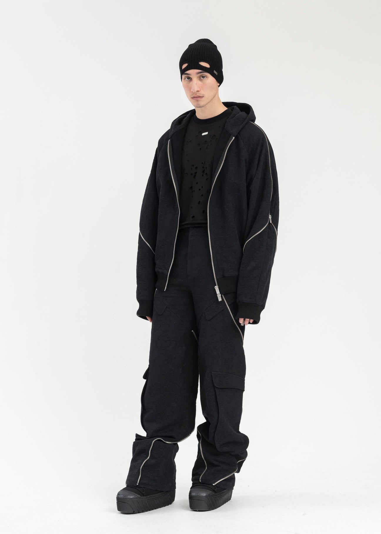 BLACK PUNCTURED CARGO TROUSER - 7