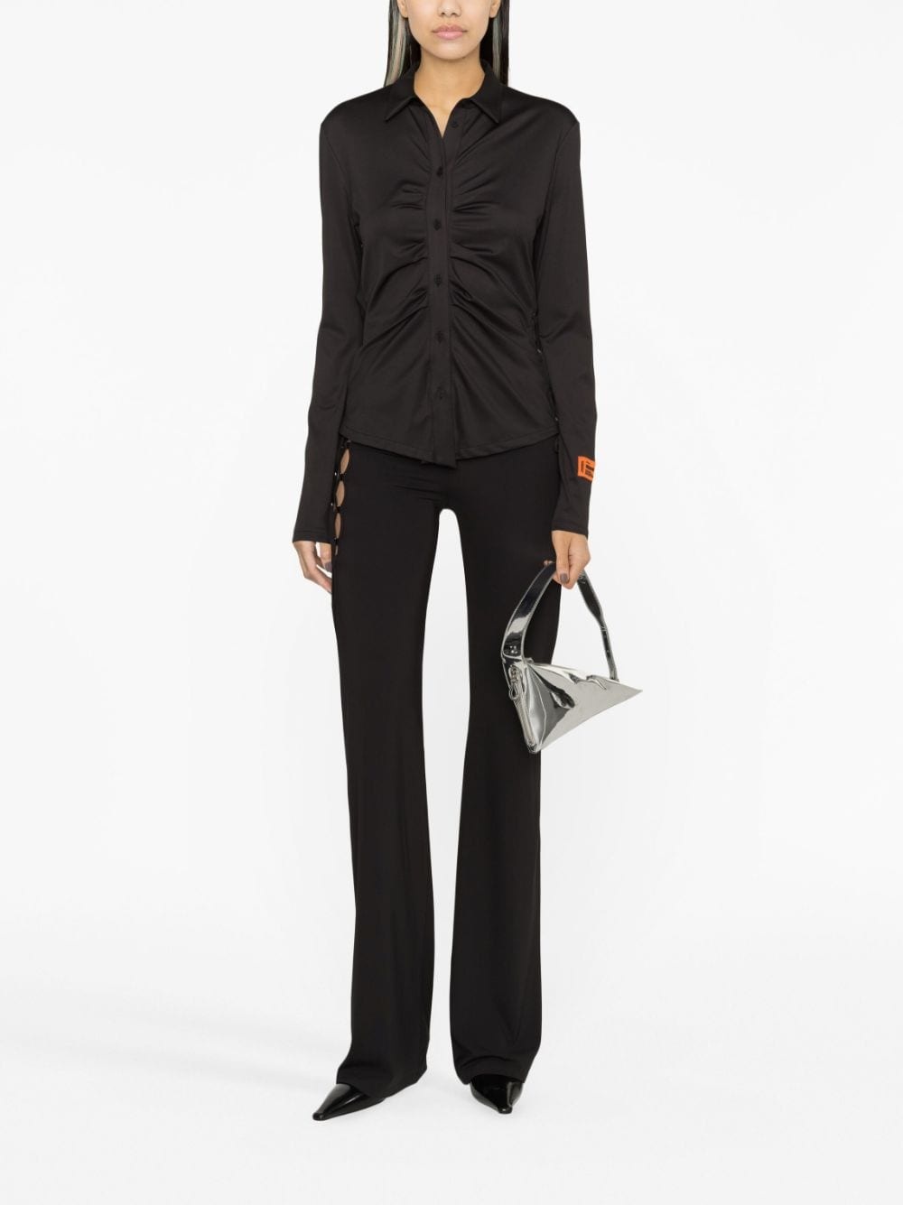 lace-up ruched shirt - 2