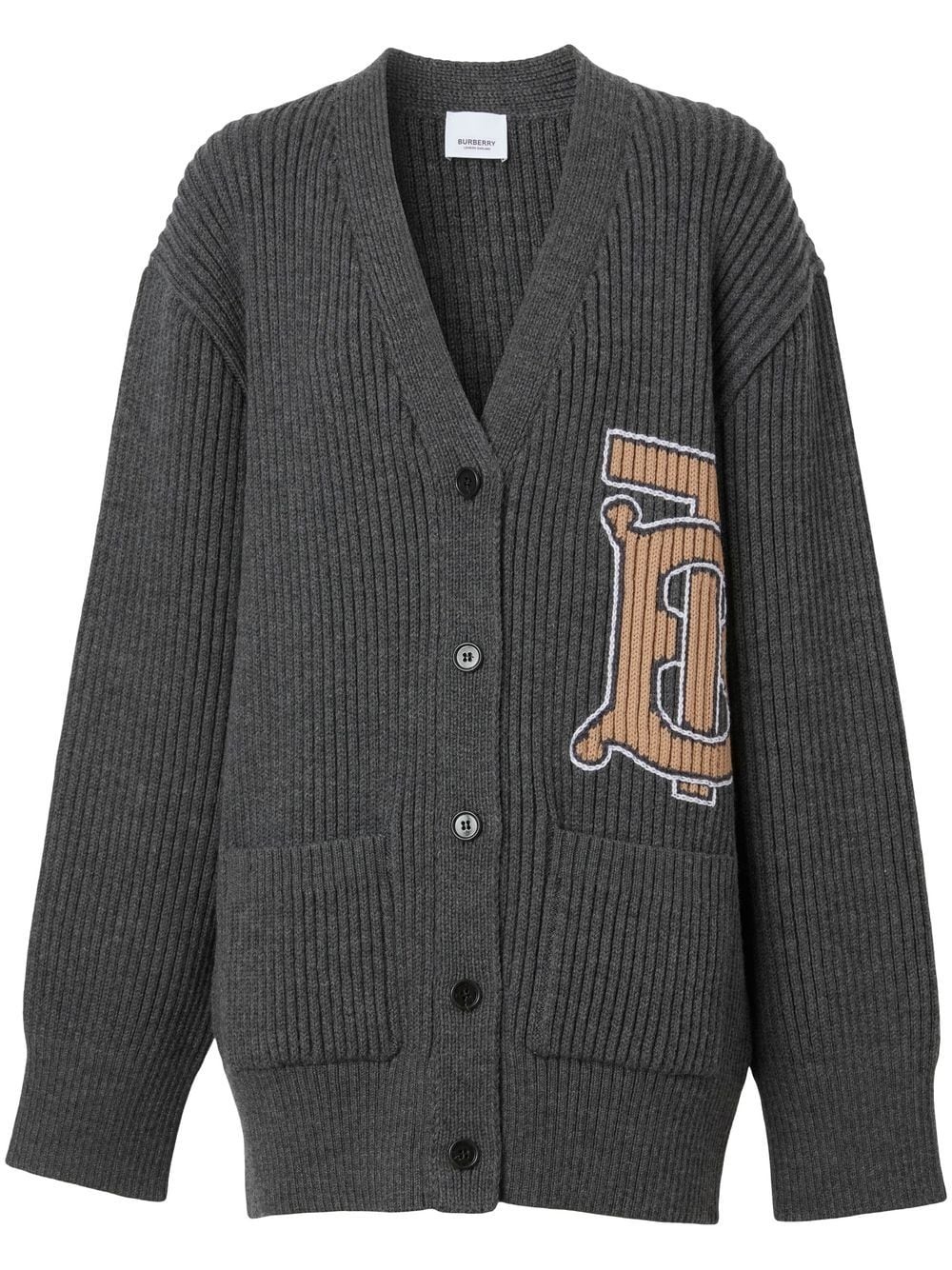 intarsia monogram motif cardigan - 1