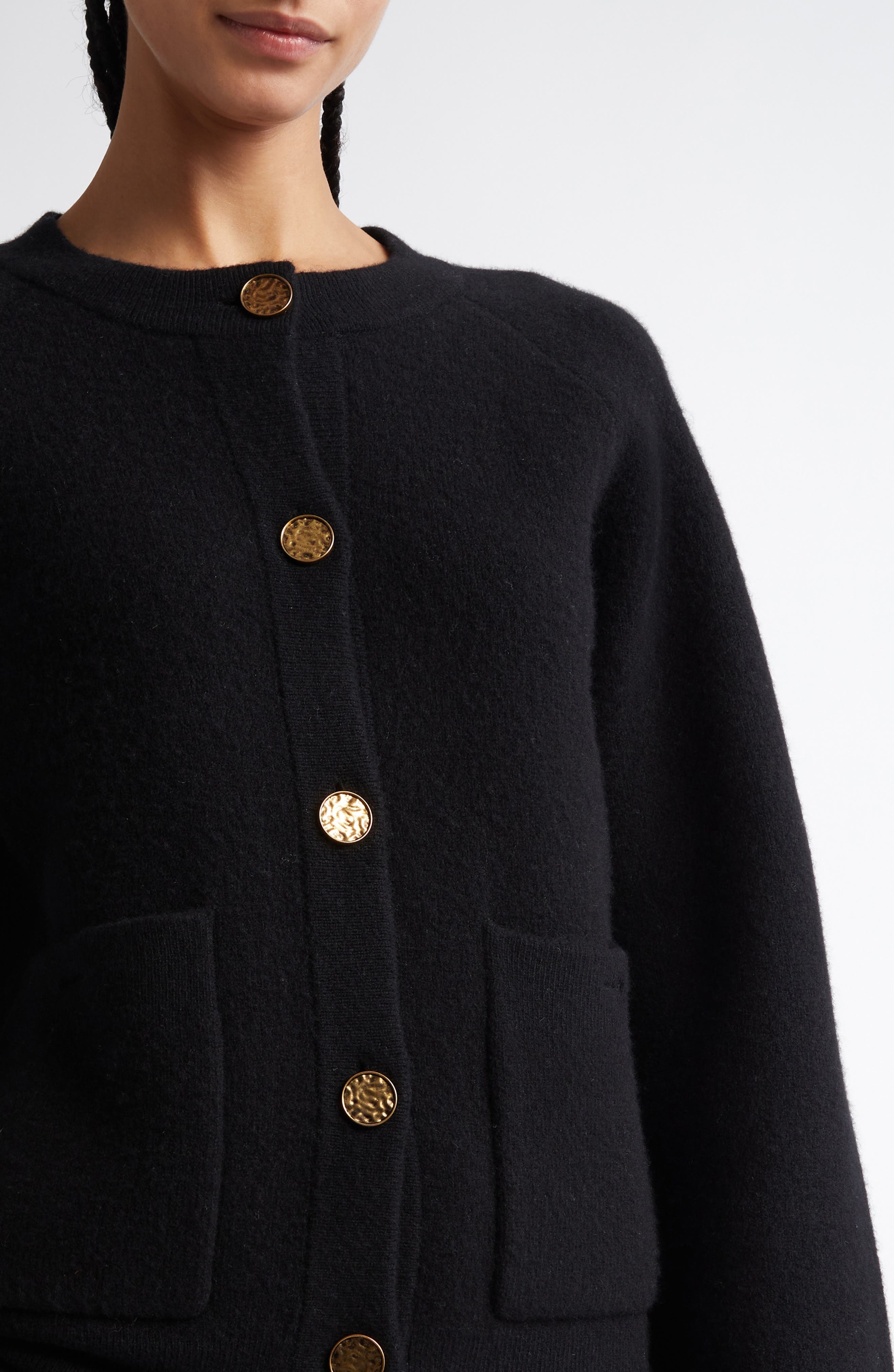 TOTEME Hammered Button Wool & Cashmere Blend Cardigan in Black at Nordstrom - 5