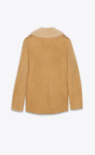 SAINT LAURENT double-breasted pea coat in cracked suede and shearling outlook