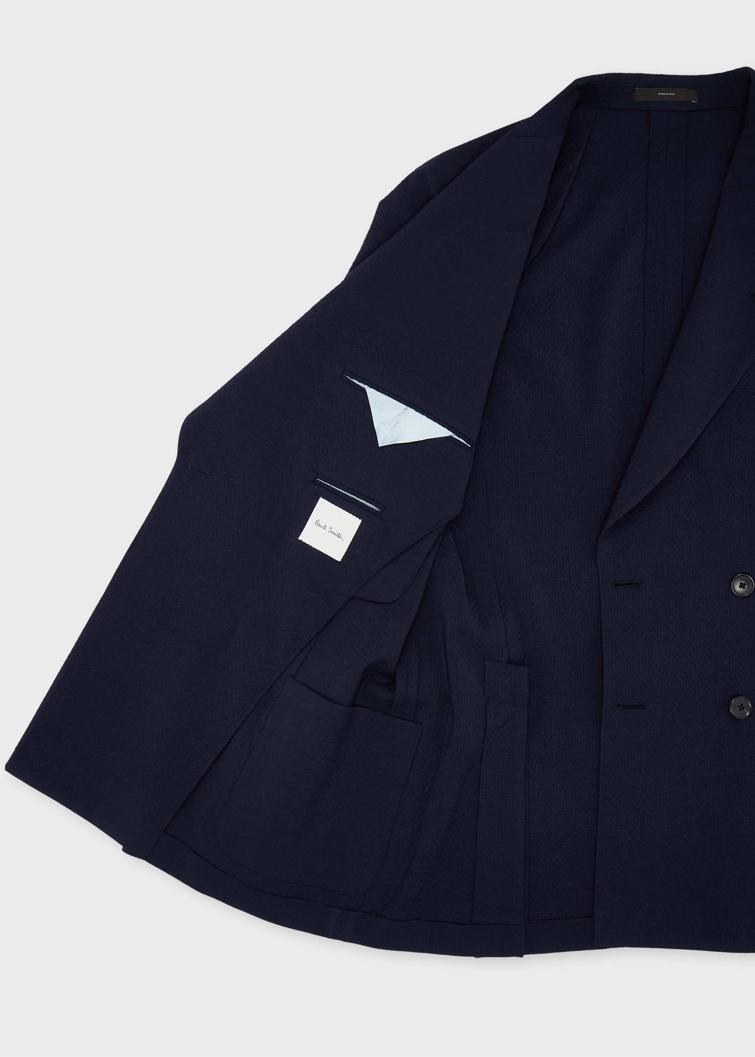 Dark Navy Seersucker Double-Breasted Blazer - 4