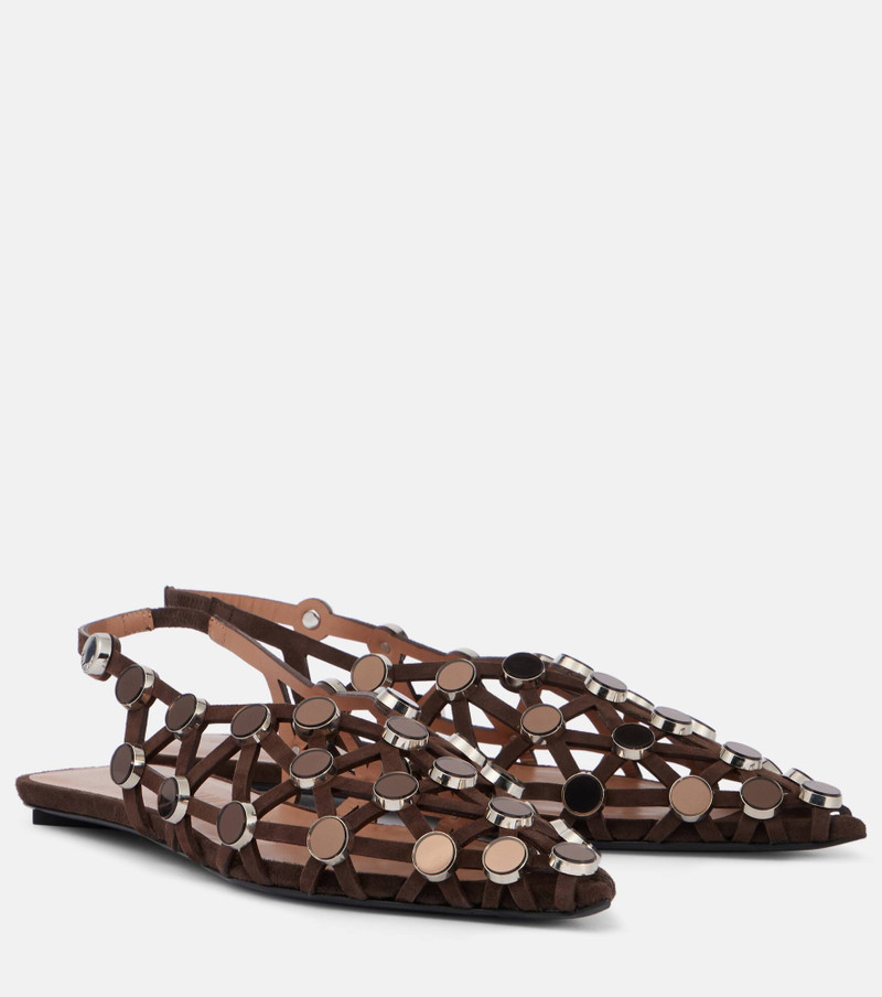 Grid embellished suede slingback flats - 1