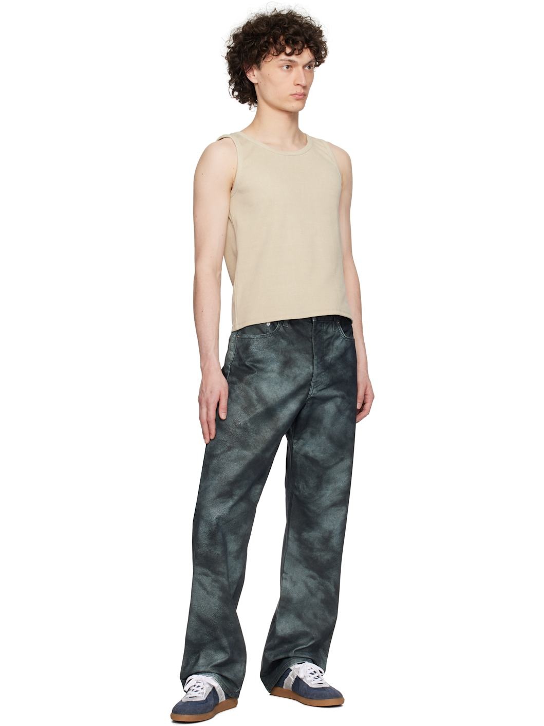 Navy Straight Twist Faux-Nubuck Trousers - 4