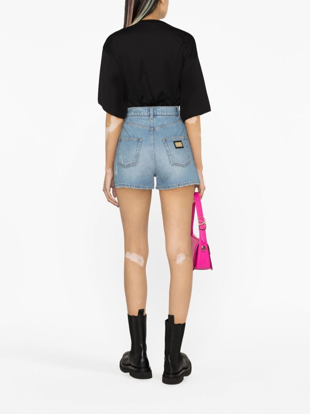 high-waisted denim shorts - 4