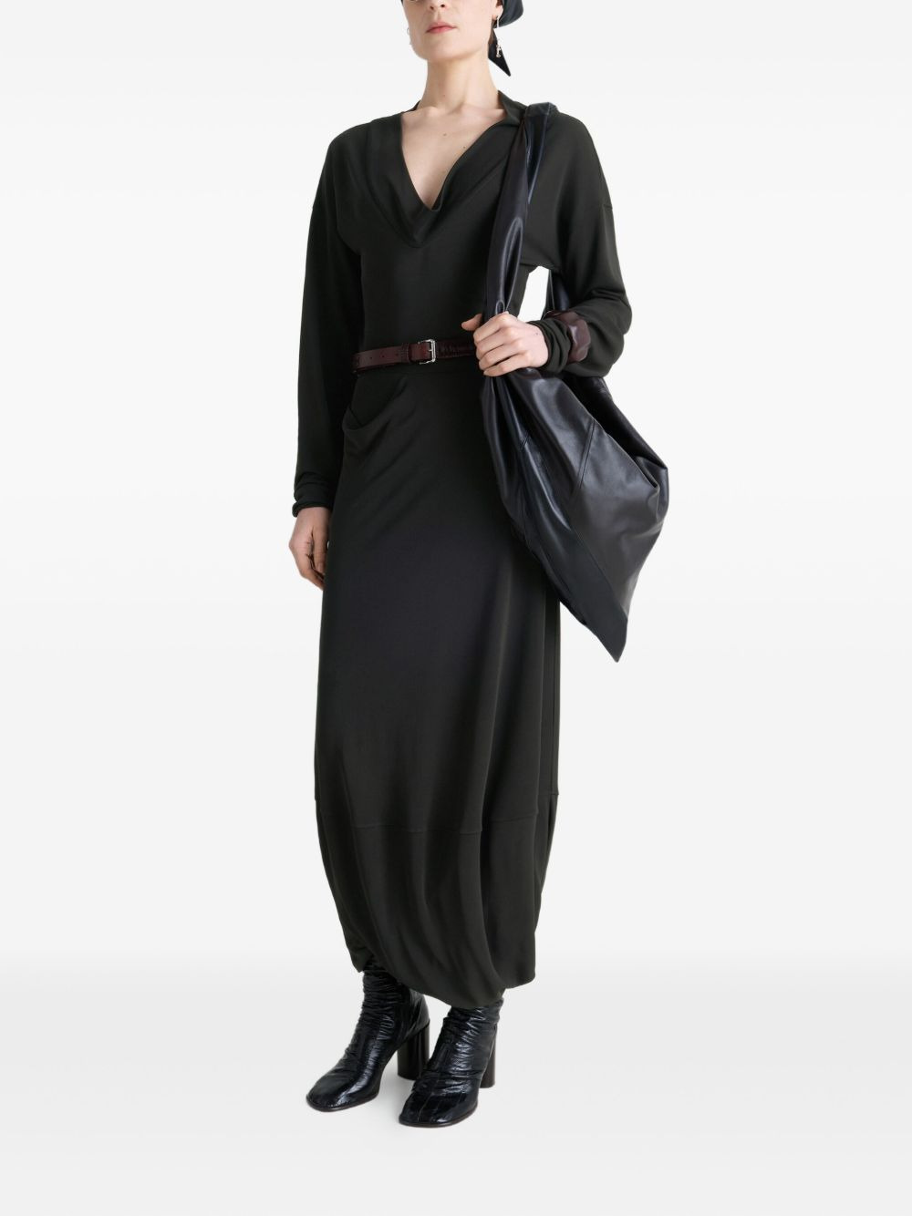 draped V-neck dress - 2
