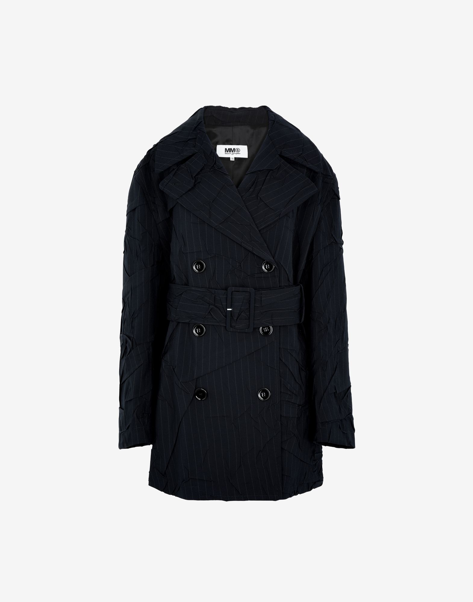 Crushed pinstripe trench coat - 1