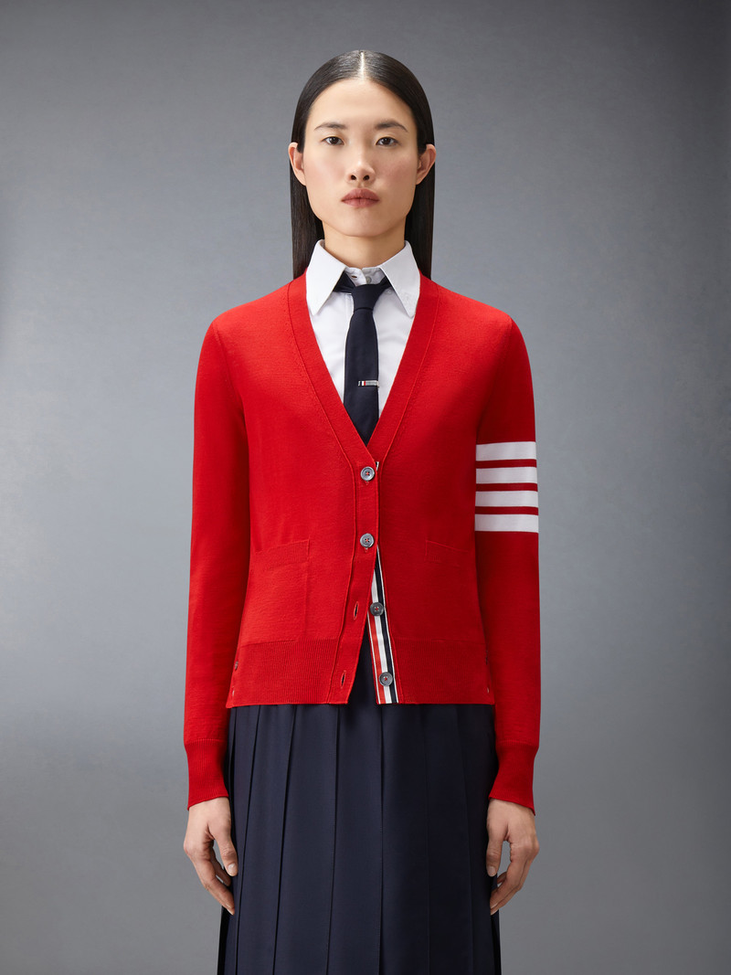 Thom Browne MERINO WOOL 4-BAR RELAXED FIT V-NECK CARDIGAN outlook