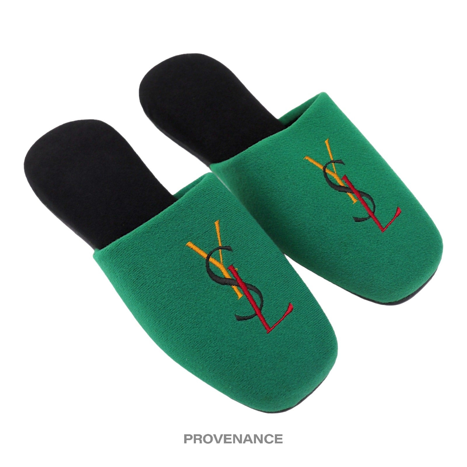 Yves Saint Laurent YSL Logo Slipper - Green Velour - 3