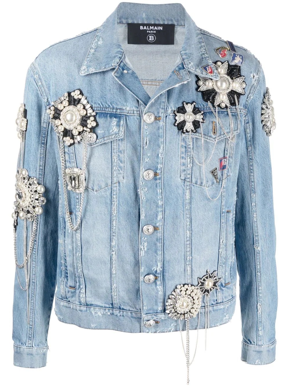 embellished denim jacket - 1