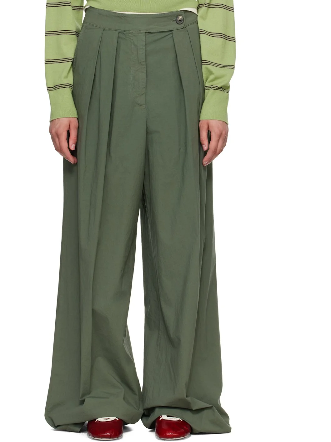Khaki Wide Pleated Trousers - 1