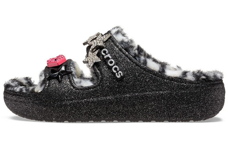 crocs Classic Cozzzy Disco Glitter Sandals 'Black' 208074-0C4 outlook