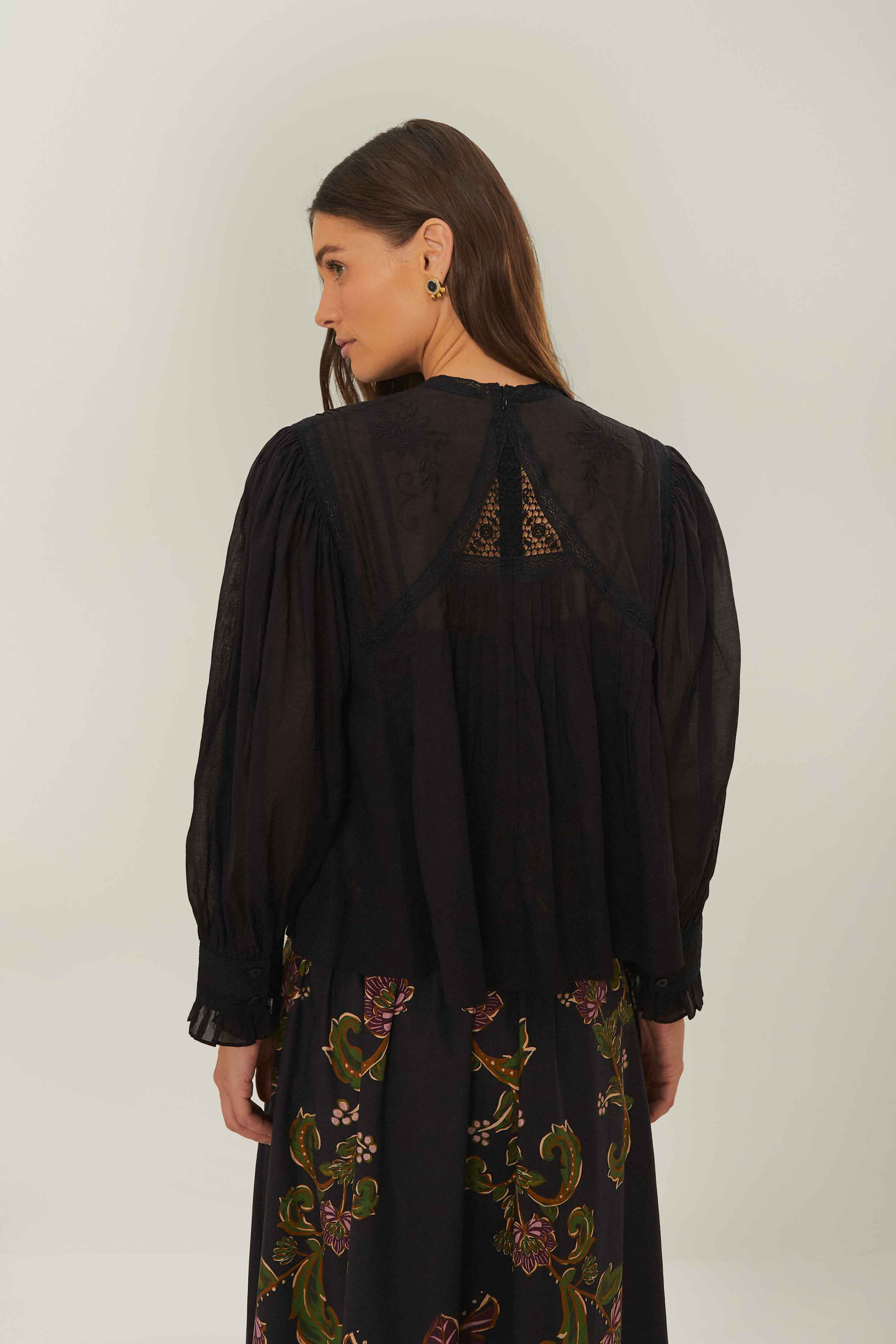 Black Short Sleeve Collar Blouse - 3