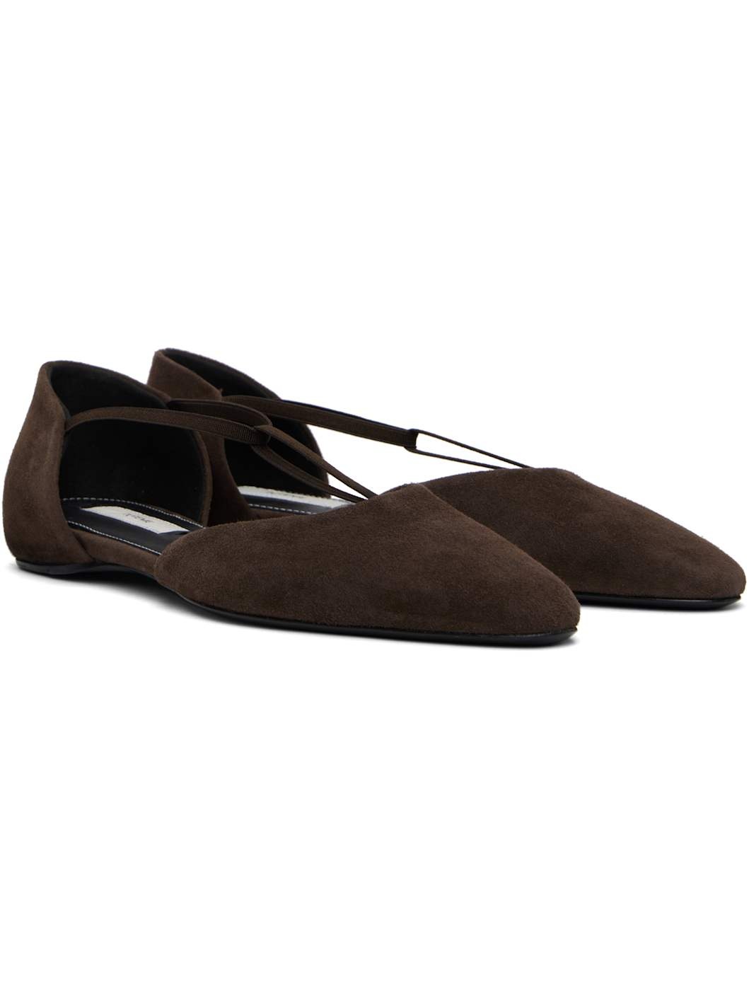 Brown Suede T-Strap Ballerina Flats - 4