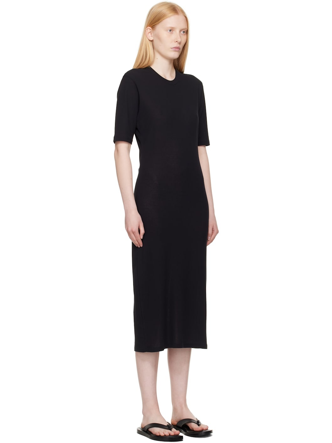 Black Cotton Short Sleeve Maxi Dress - 2