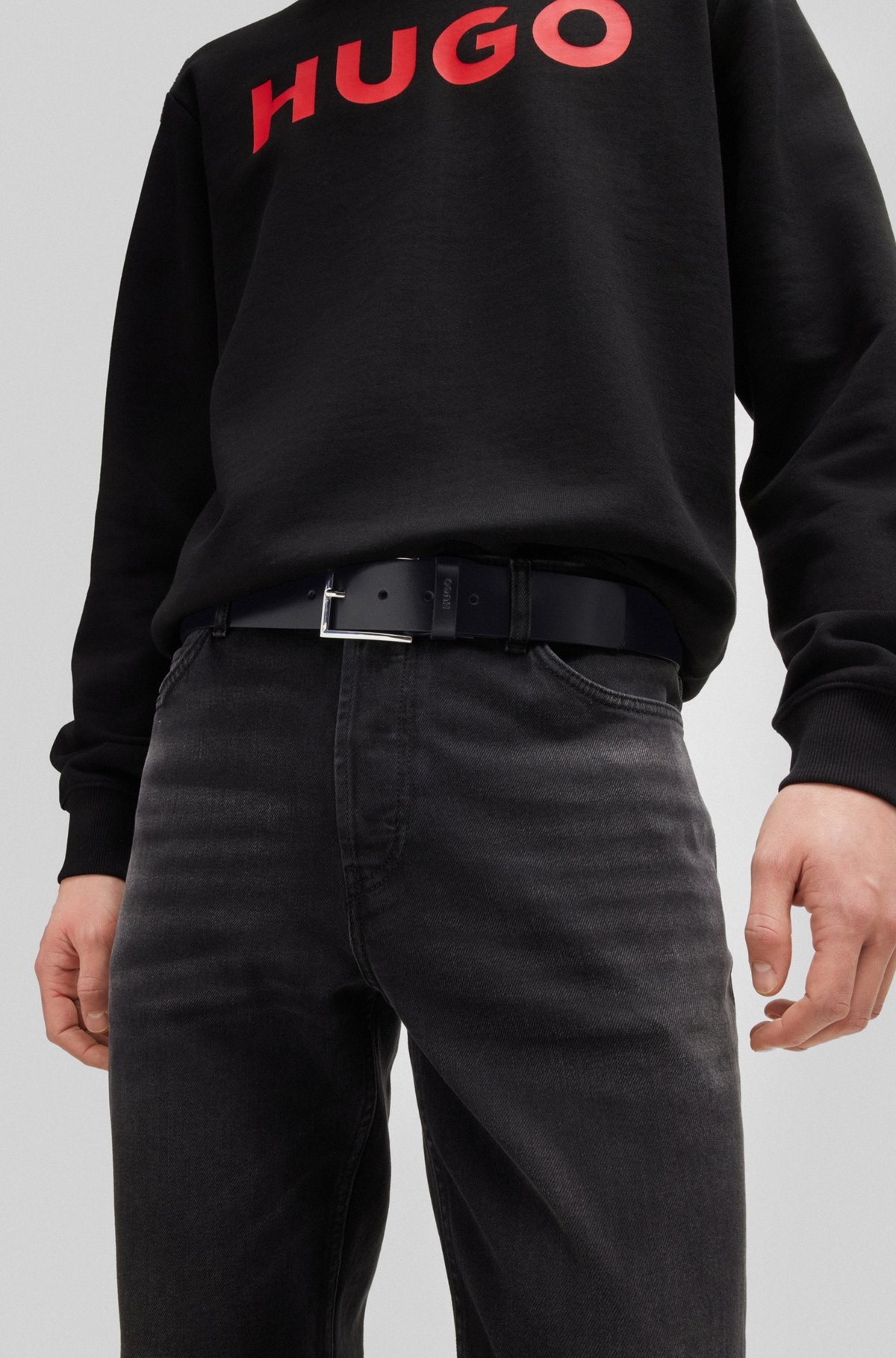 LEATHER BELT WITH LOGO-STAMPED KEEPER - 2