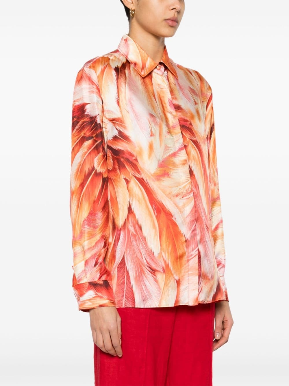 plumage-print silk shirt - 3
