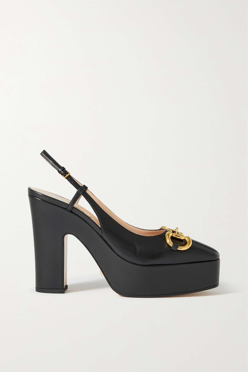 Baby horsebit-detailed leather slingback pumps 1