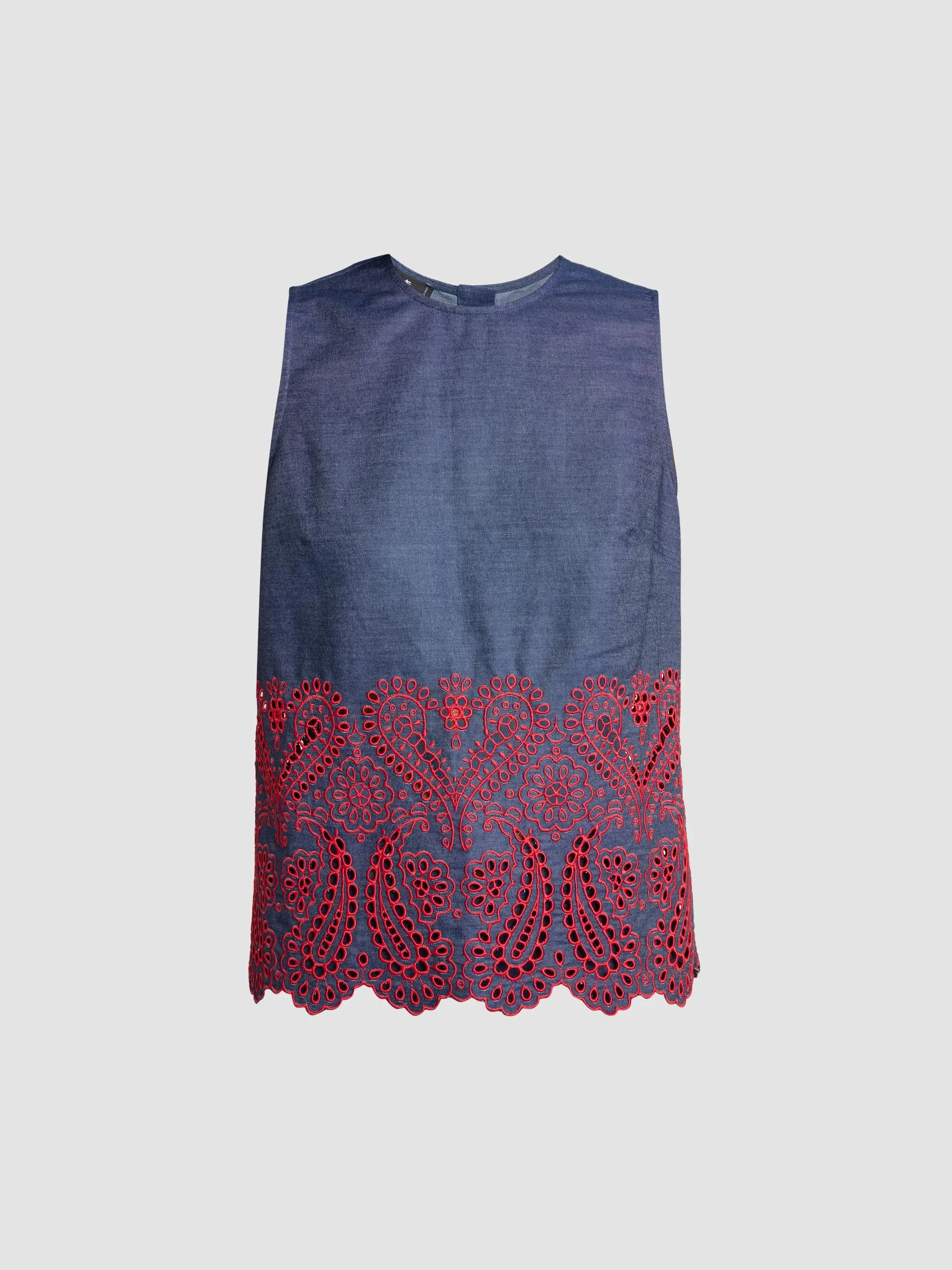 Women's Embroidered Cotton Shift Top - Combined Variant - 1